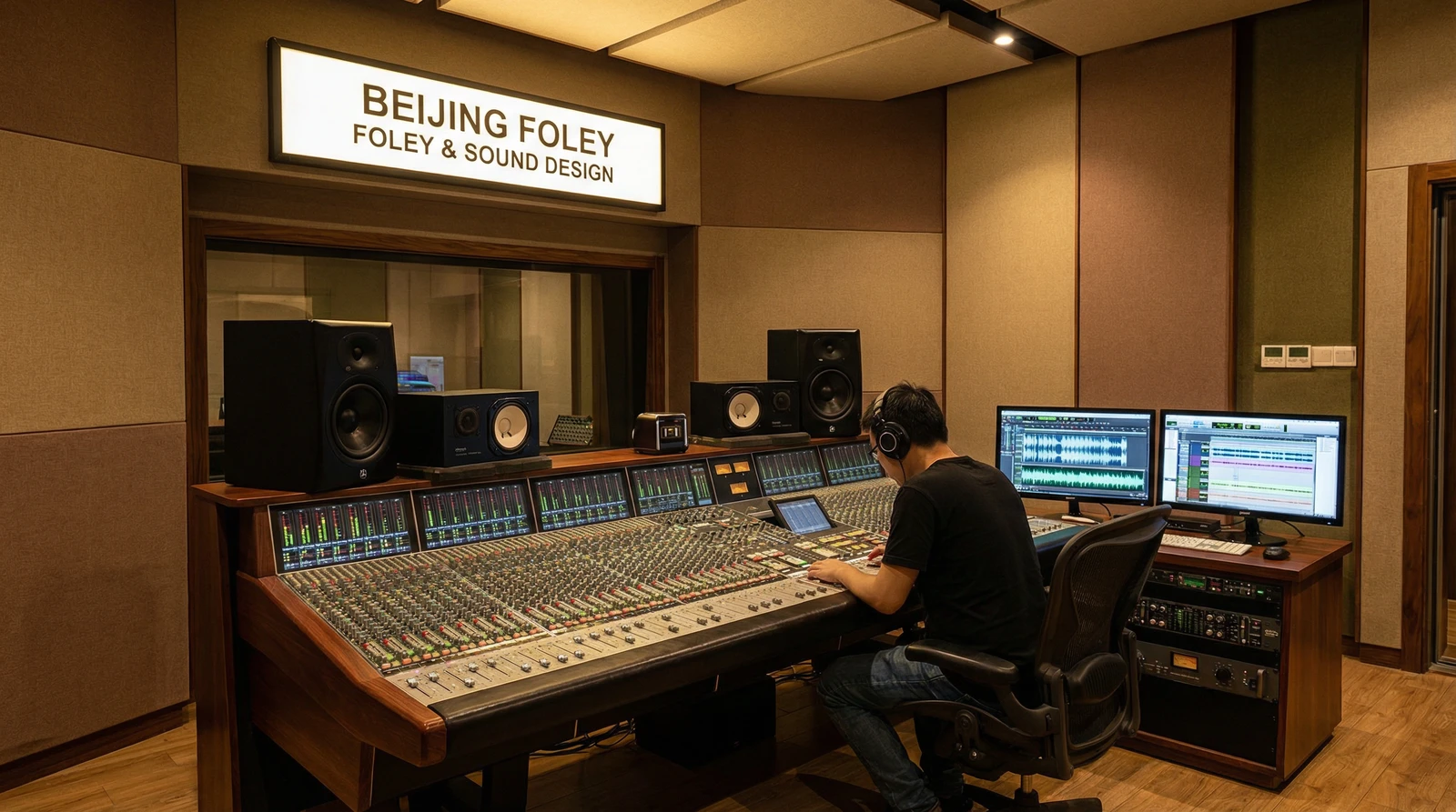 黄色仓库专业录音棚音效制作现场